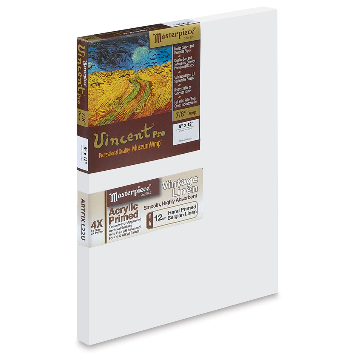 Masterpiece Vincent Pro Artfix Linen Canvas - 9" x 12", Acrylic Primed