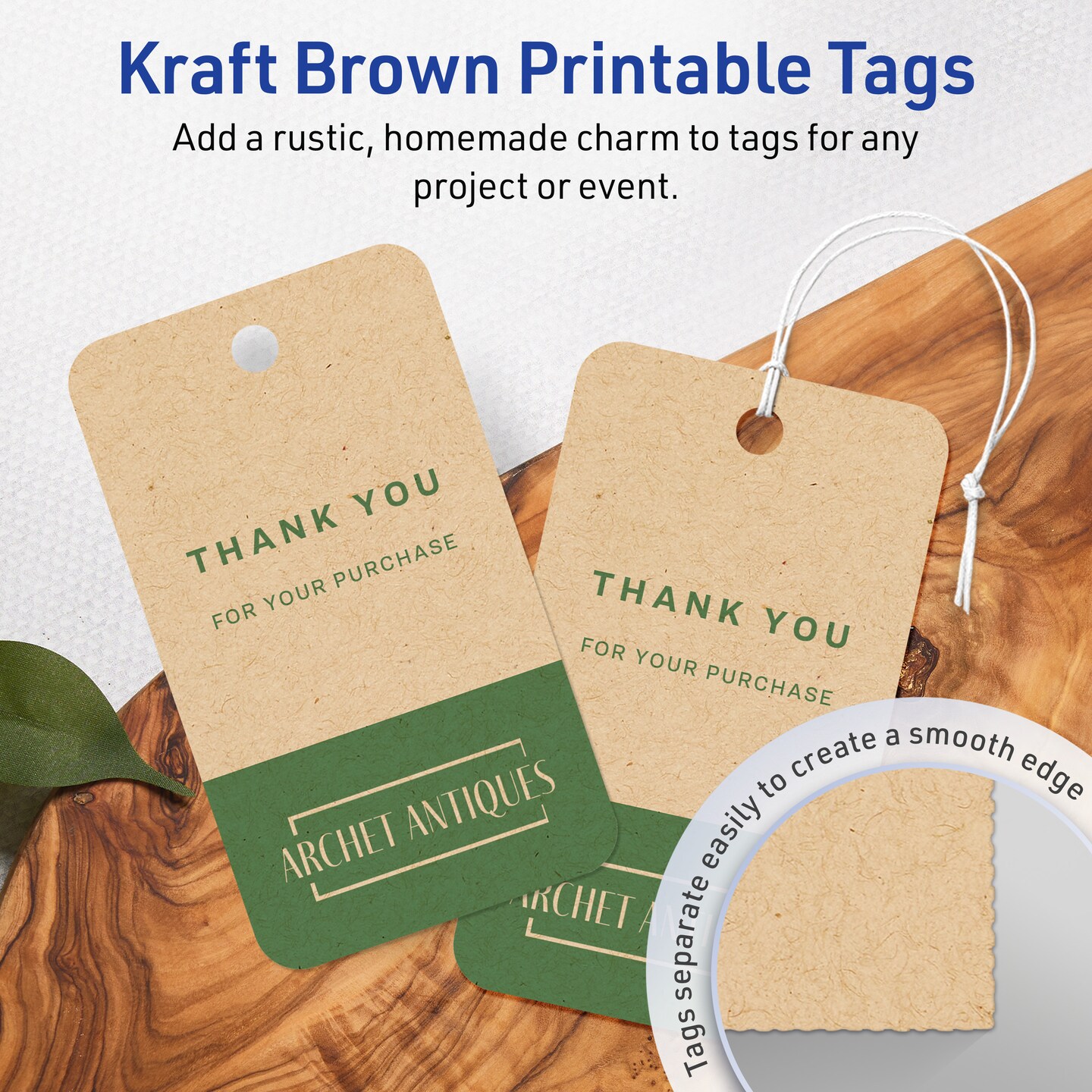 2&#x22; x 3-1/2&#x22; Rectangle Rounded Corners, Kraft Brown Printable Tags