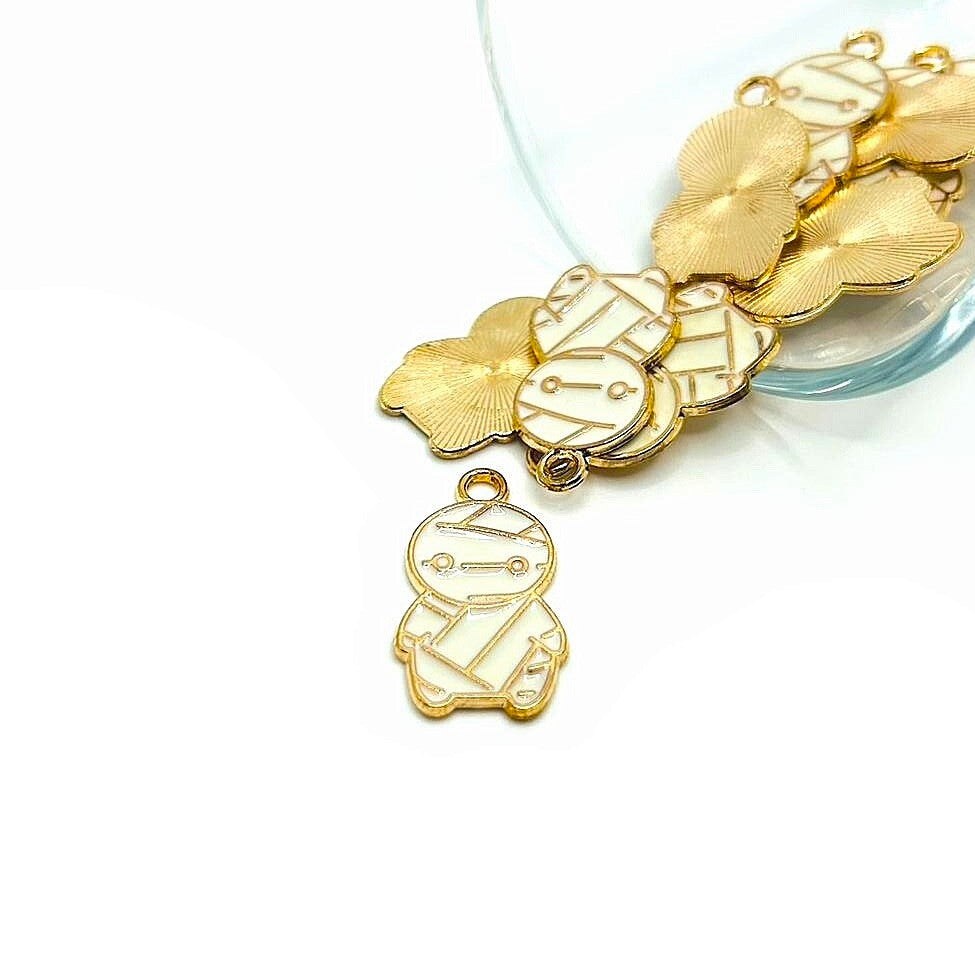 4, 20 or 50 Pieces: White Enamel Halloween Mummy Charms