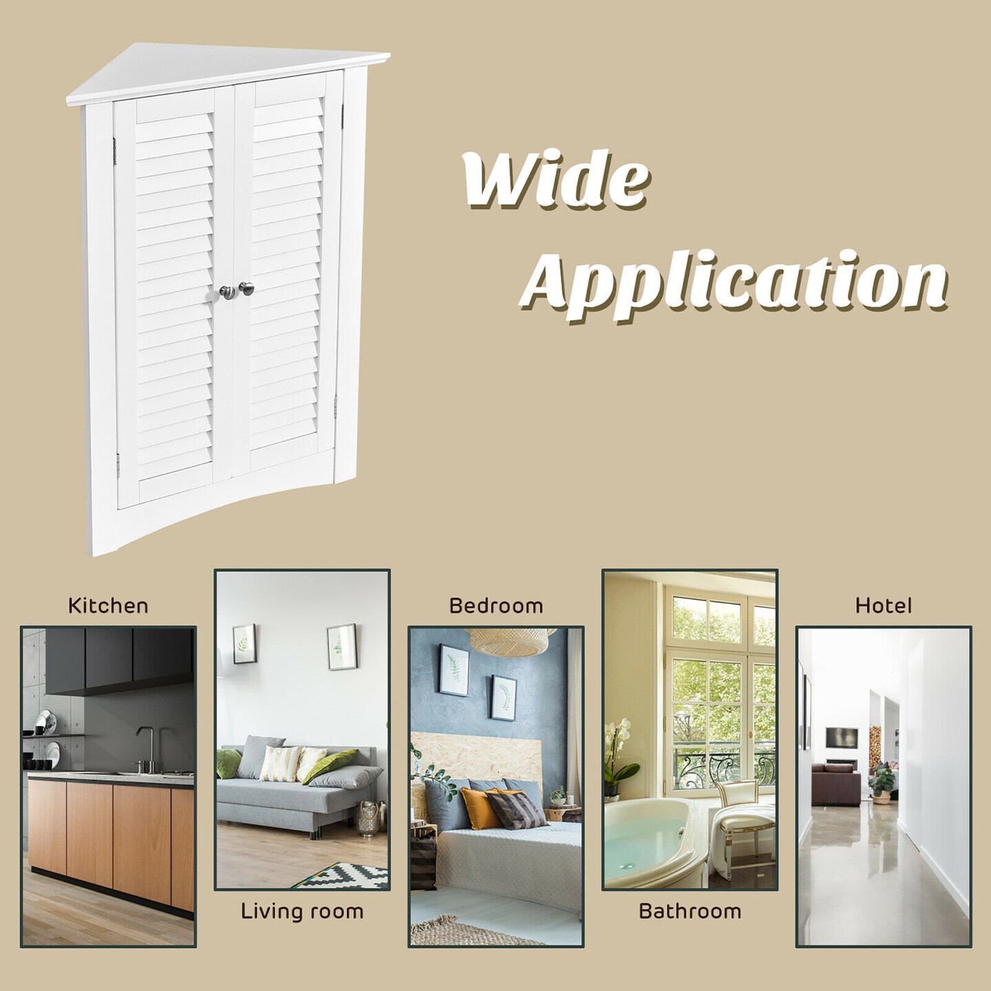 Costway Corner Storage Cabinet Freestanding Floor Cabinet Bathroom w/ Shutter Door White