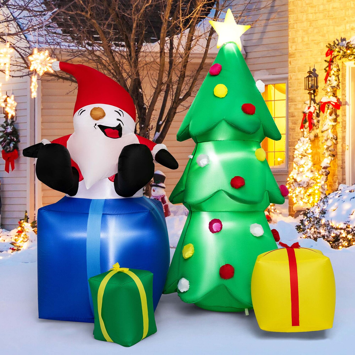 Costway 7 FT Inflatable Christmas Lighted Santa Claus &#x26; Christmas Tree with Gift Boxes