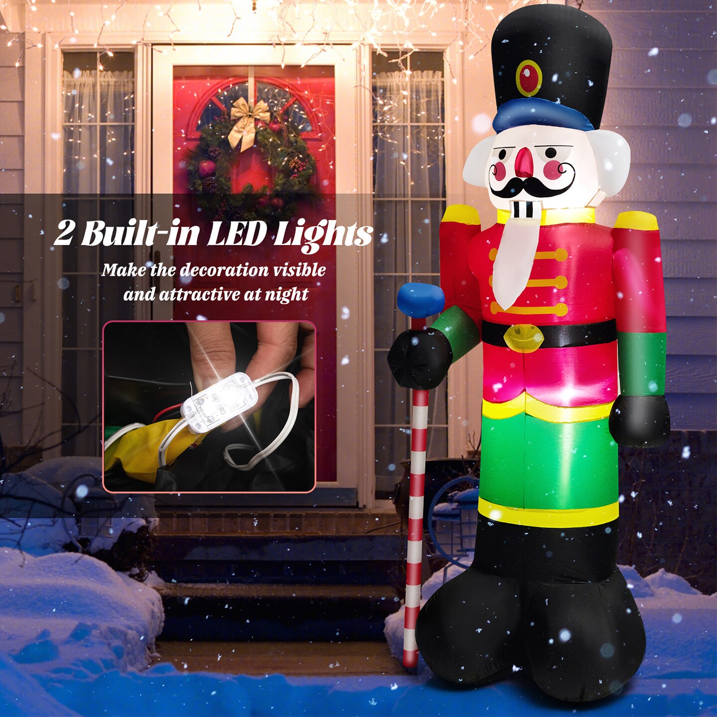 Costway 8FT Inflatable Nutcracker Soldier w/ 2 Built-in LED Lights, Sandbags &#x26; Air Blower