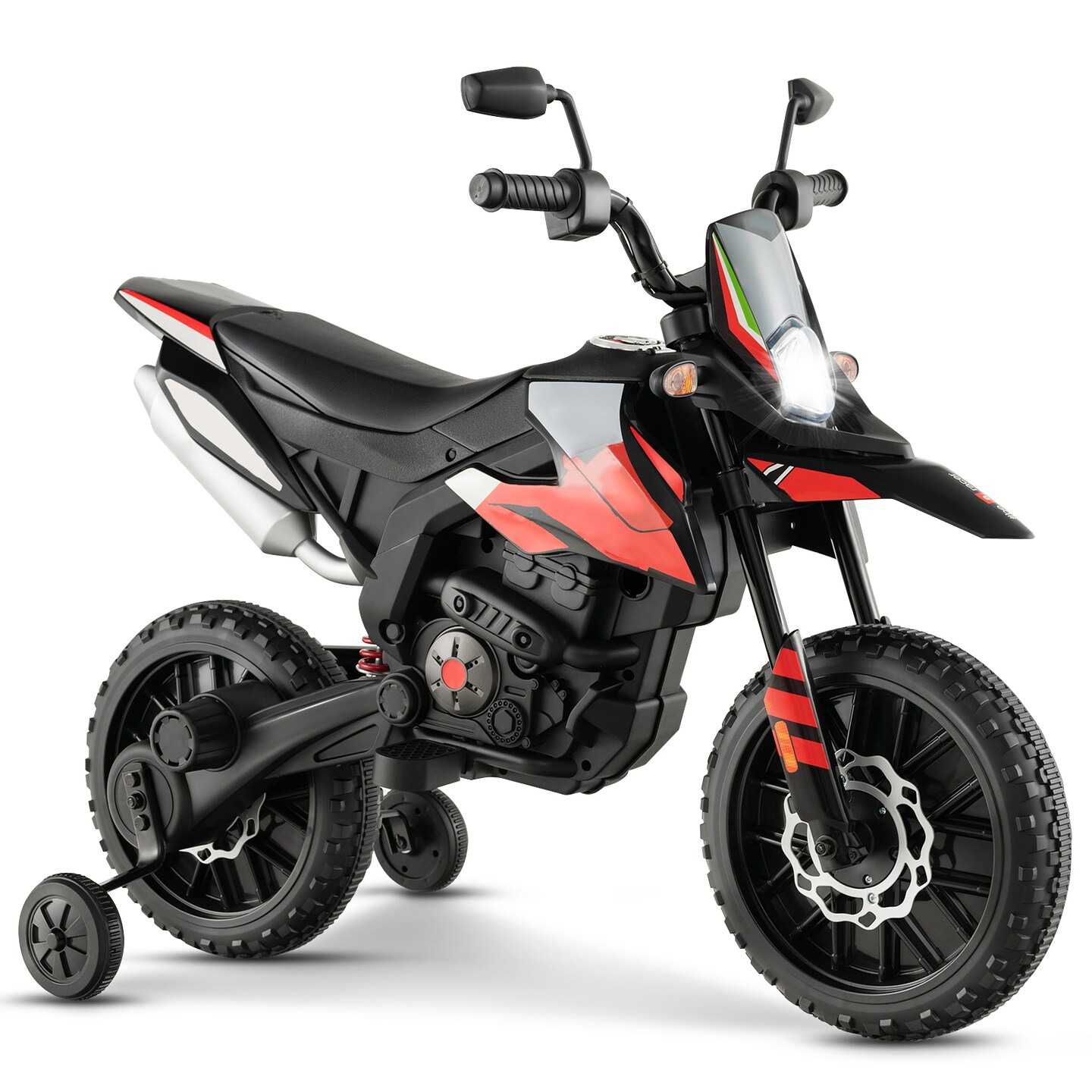 Metal 12V Kids Motorcycle with Dual Motors, Music and Training Wheels