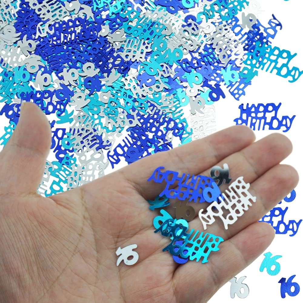 Confetti Blue 16 Confetti Glitter 16th Birthday Metallic Sweet 16 Confetti Sequins Sprinkles for Tables Party Decor Supplies