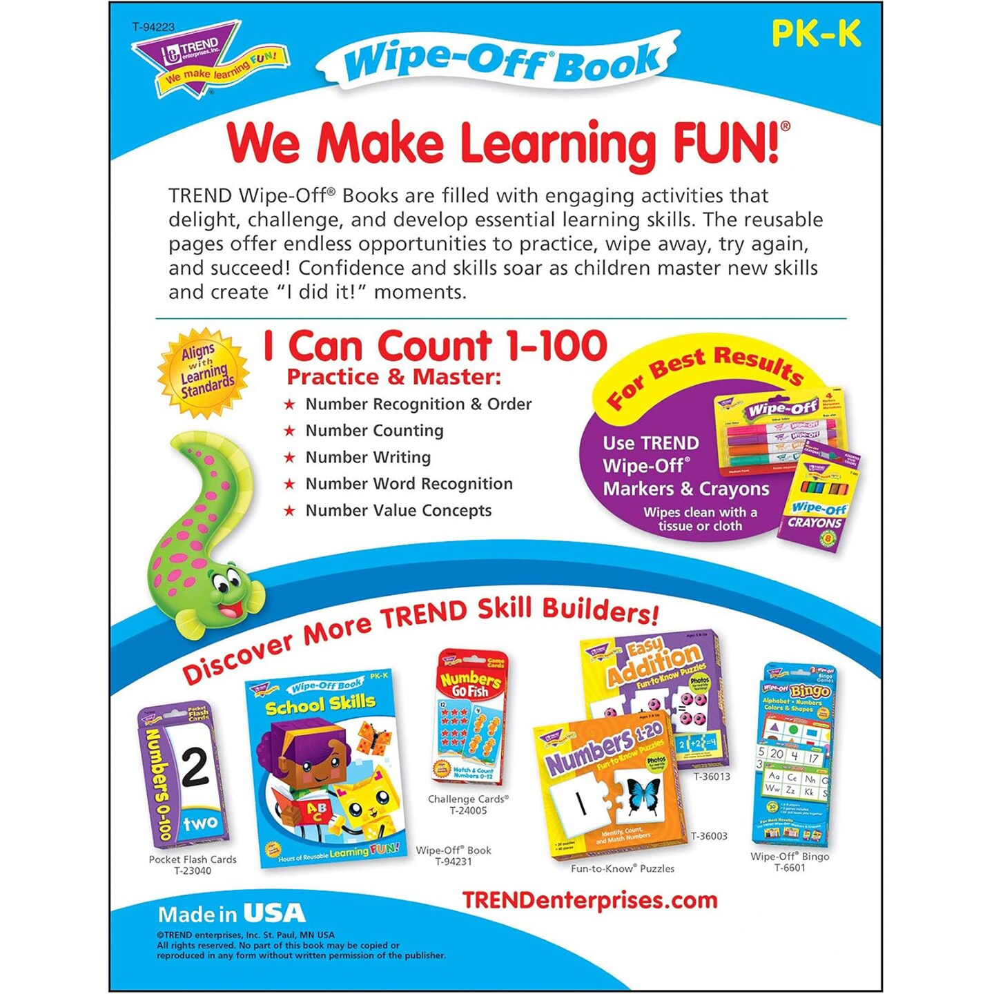 Trend Enterprises Counting to 100 Reusable Book &#x26; Crayons