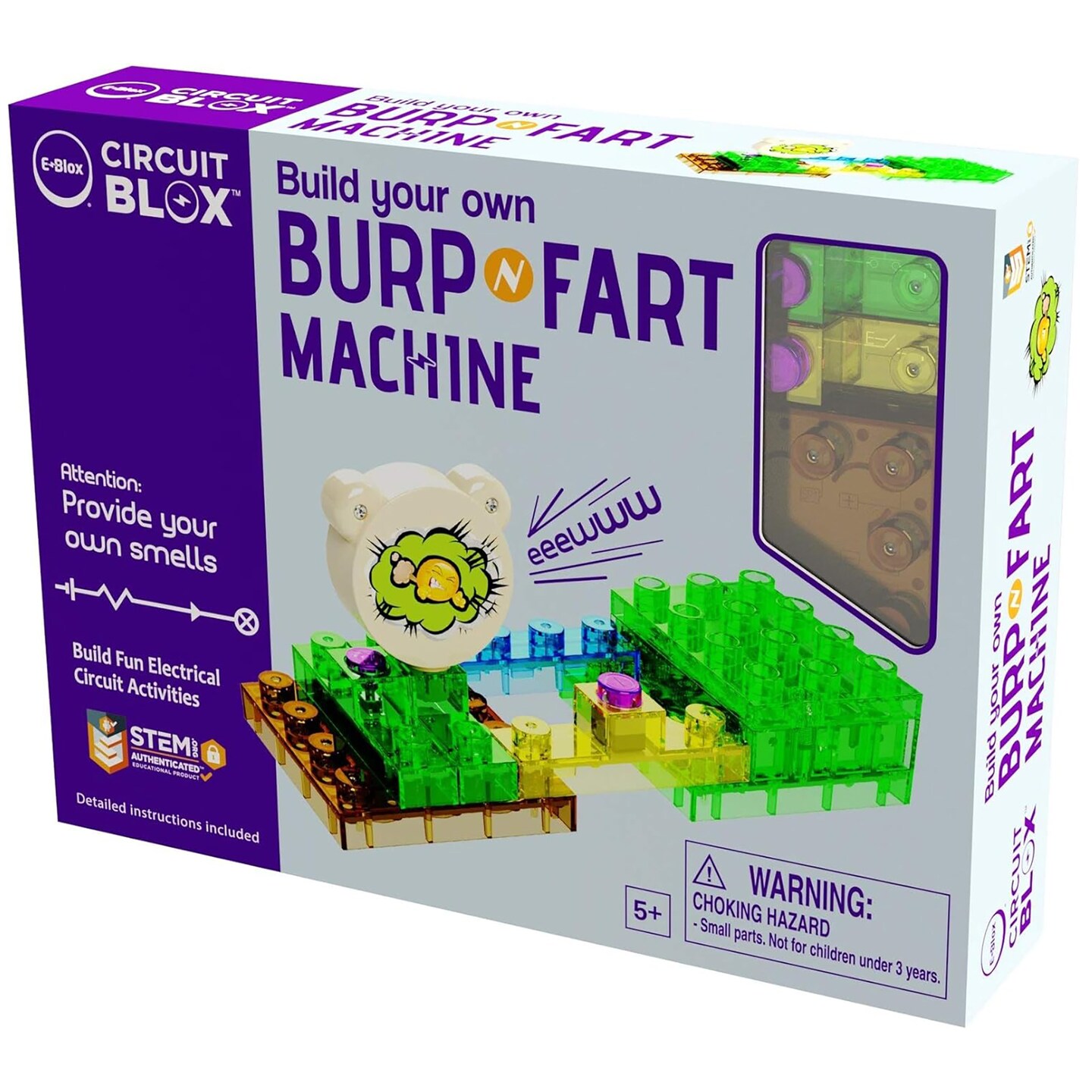 E-Blox: Circuit Blox: BYO Burp &#x27;N Fart Machine - Build Your Own, Add Funny Sounds To Brick Structures, DIY STEM Electrical Activities, Toy Kids Age 5+