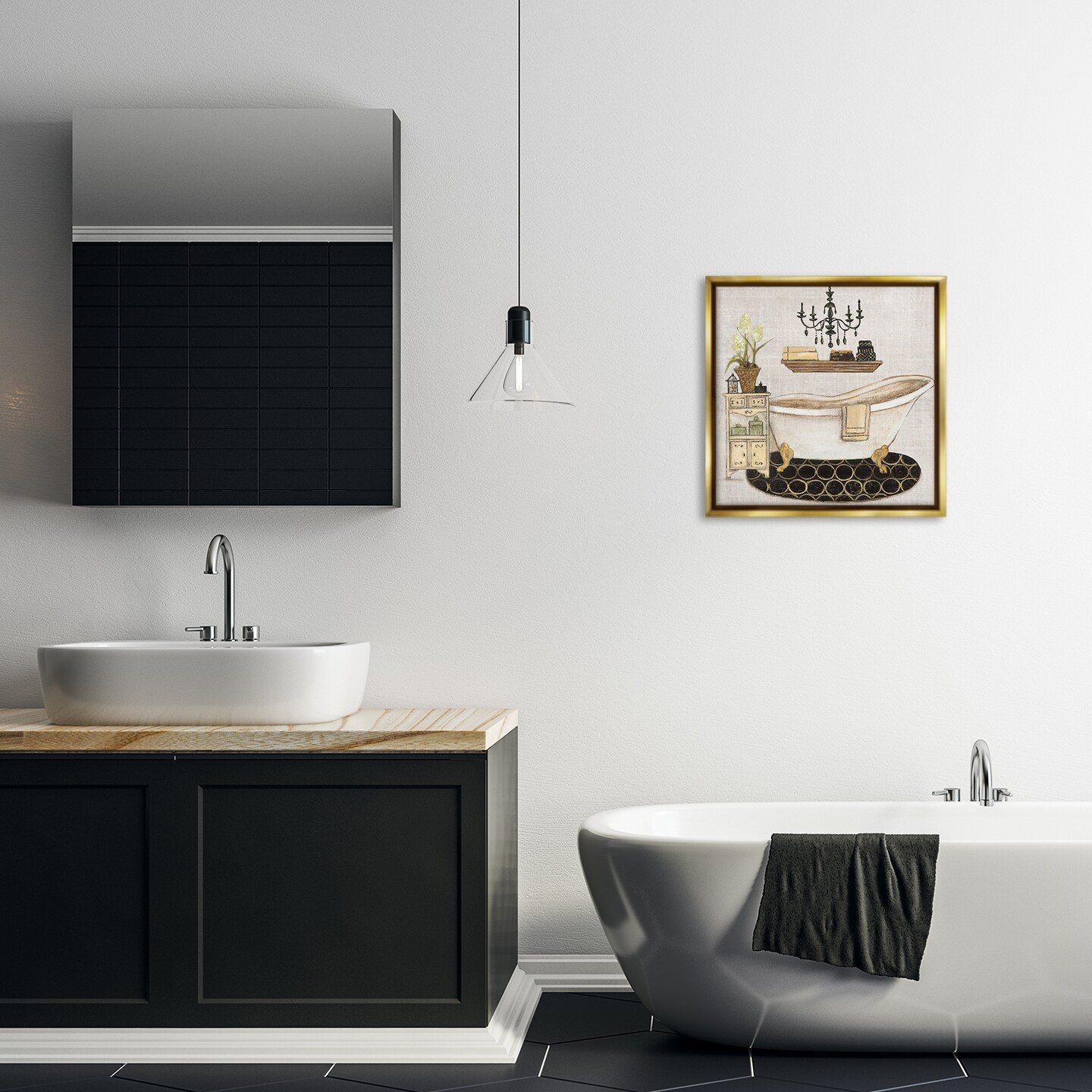 Stupell Industries Serene Vintage Bathtub Floating Frame Design by Janet Tava