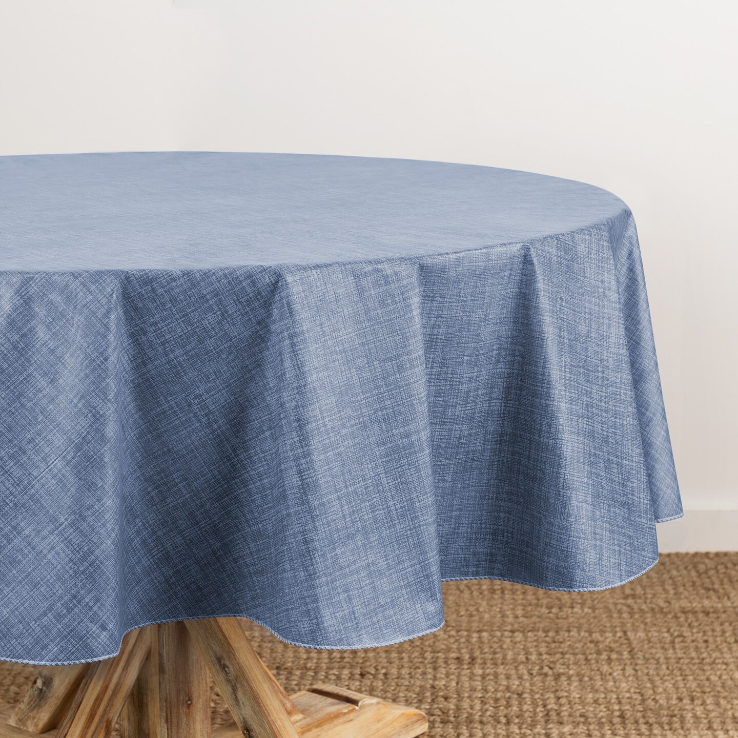Threadmade Home Monterey Linen Texture Vinyl Indoor/Outdoor Tablecloth, Blue - 70"W x 70"L Round