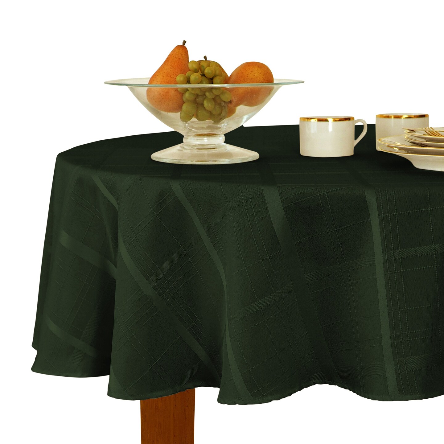 Threadmade Home Elegance Plaid Jacquard Tablecloth, Holly Green - 90"W x 90"L Round