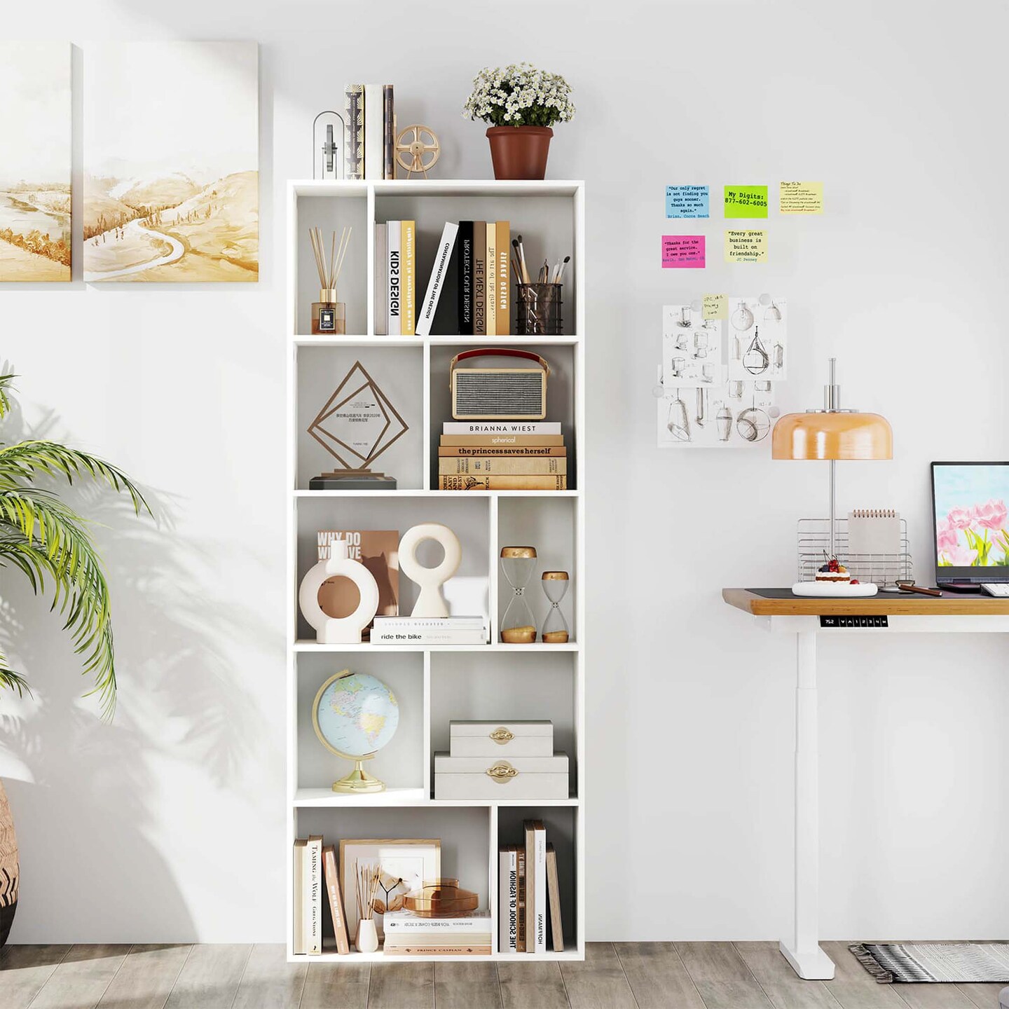 Costway 1/2 PCS 63&#x22; Tall Floor Standing Open Bookshelf with 10 Cubbies 5 Back Anti-falling Panels