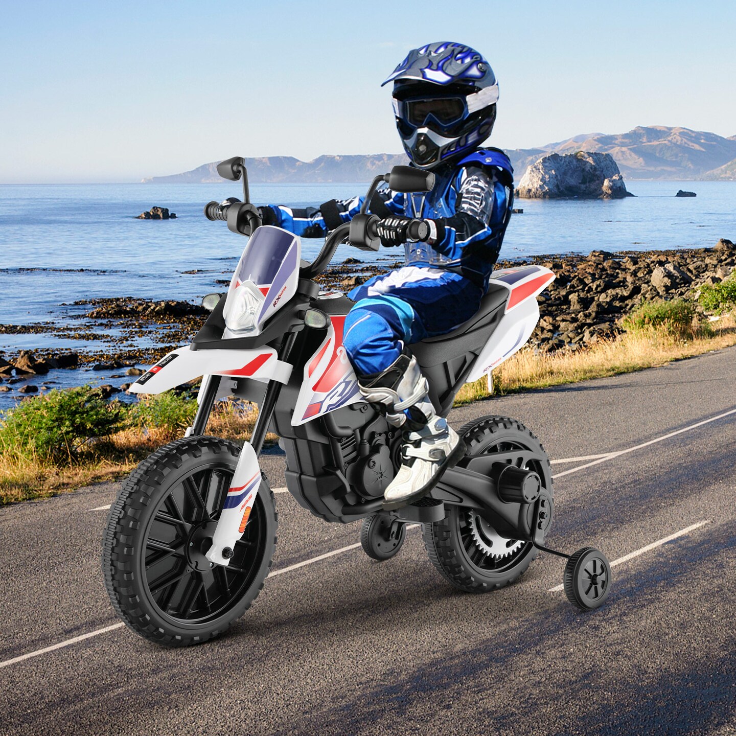 Costway 12V Licensed Aprilia Kids Ride On Motorcycle Electric Dirt Bike with Light & Music