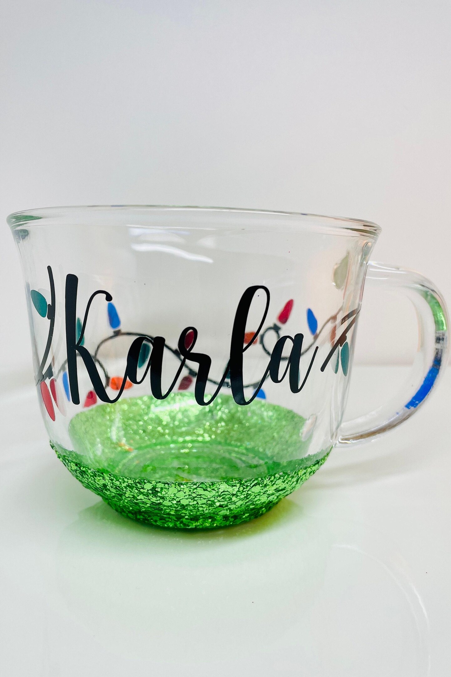 Christmas Light Coffee Mug, Personalized 18 OZ. Glass Mug has a glittered  bottom with a festive Christmas light design all around the mug |  MakerPlace by Michaels