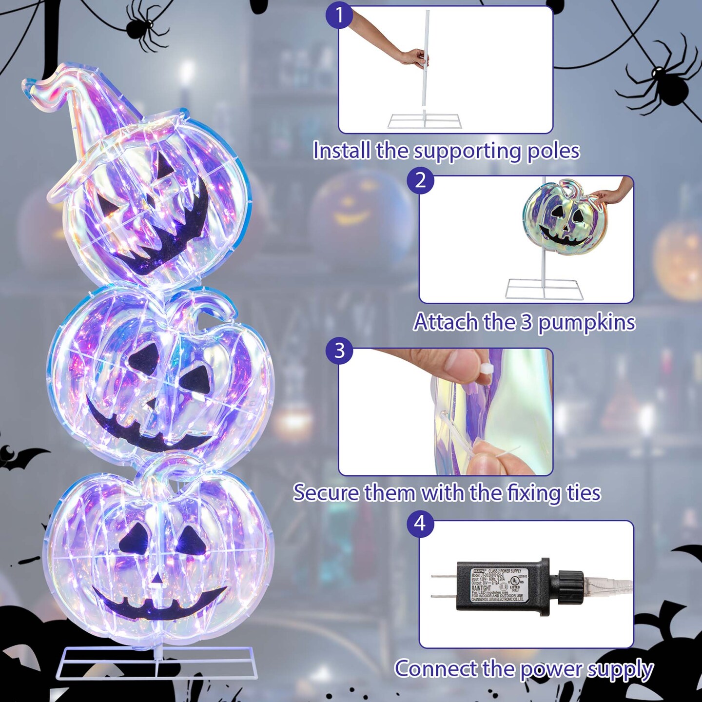 Costway 3.4 FT Halloween Stacked Pumpkins 150 LED Lighted Pumpkin Decoration with Base Standing  for Home Haunted House and Outdoors