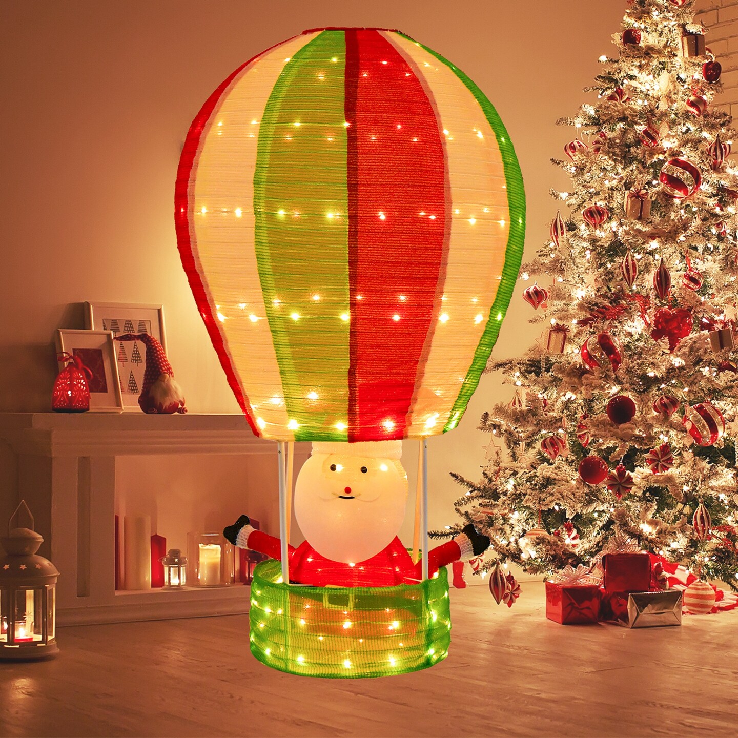 Costway 4.5 FT Christmas Santa Claus with Hot Air Balloon Pop-up Pre-Lit Xmas Decoration