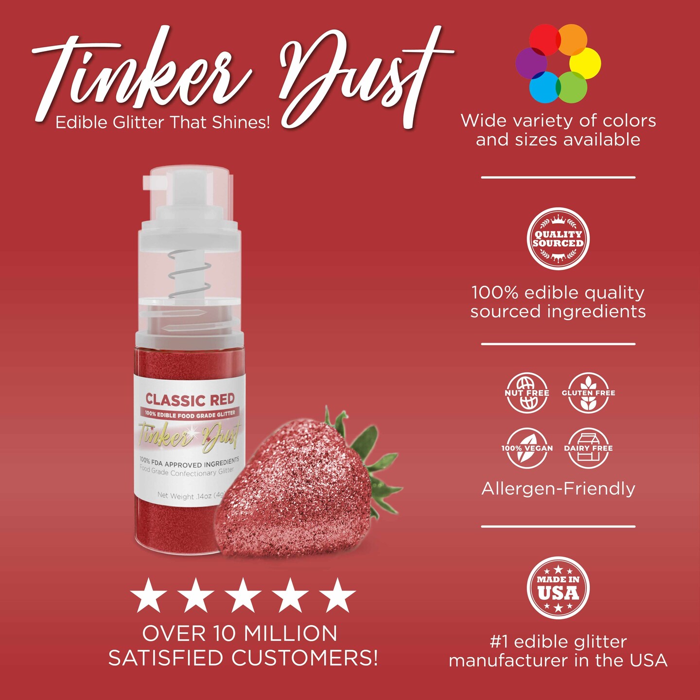 Bakell - Classic Red Tinker Dust Edible Glitter (25g, 1x Spray Pump) for Food, Desserts, and Beverages!