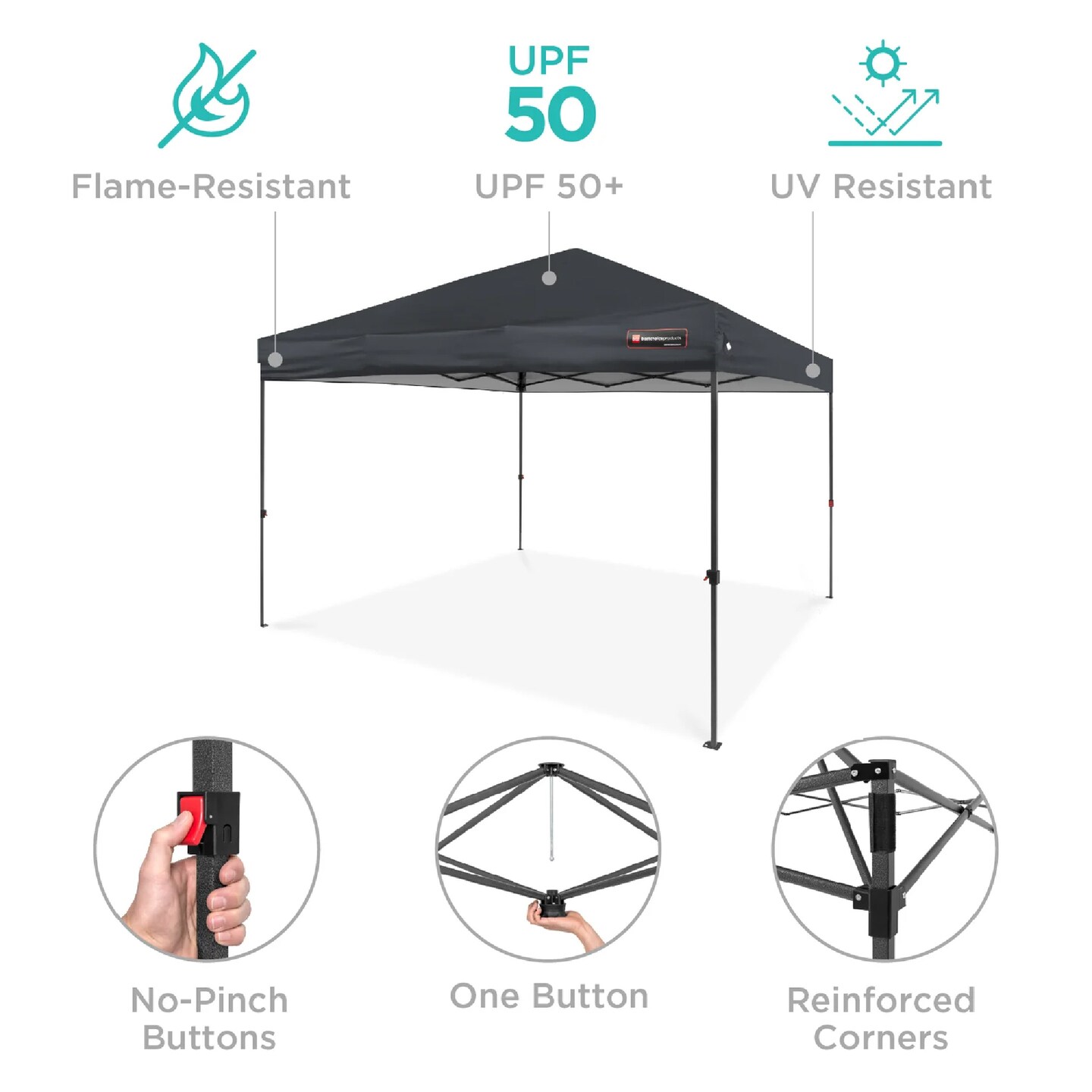 Best Choice Products 10x10ft Easy Setup Pop Up Canopy w/ 1-Button Setup, Wheeled Case, 4 Weight Bags