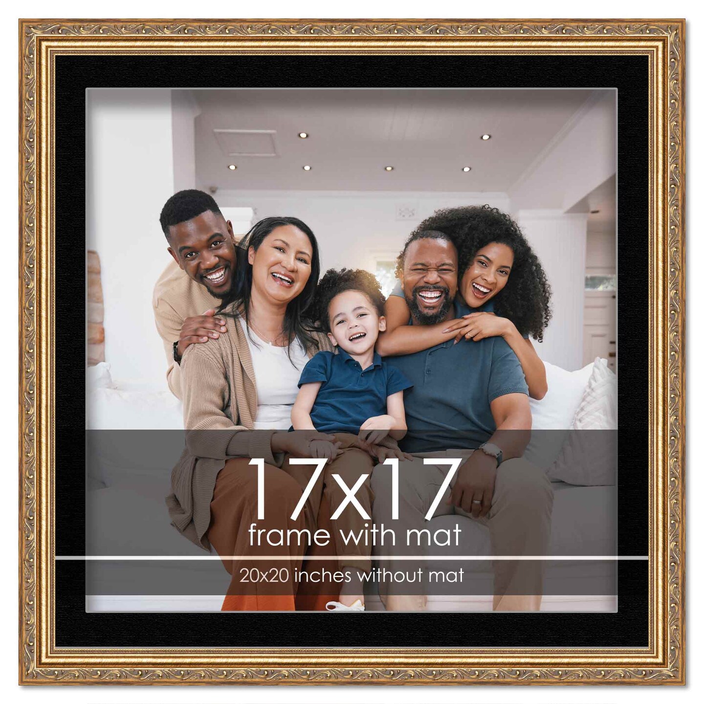 Antique Gold Frame with Black Photo Mat, UV Acrylic Front, Foam Board Backing, 60 Sizes Available