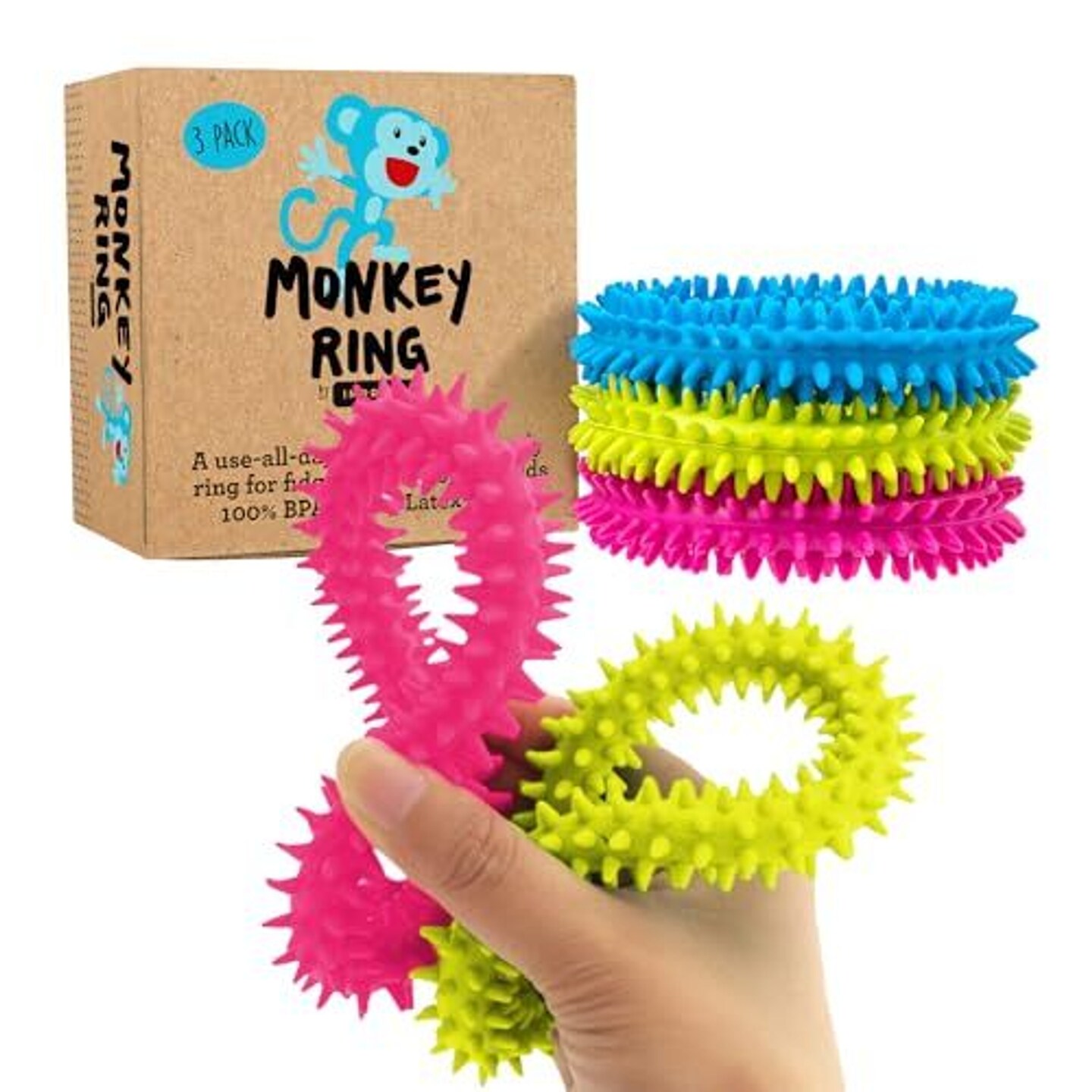 Impresa 3-Pack Spiky Sensory Rings from The Original Monkey Noodle, Fidget Bracelet for Kids with Unique Needs, Fosters Creativity, Focus and Fun-Great for Classrooms, Home &#x26; Playtime Age 3+