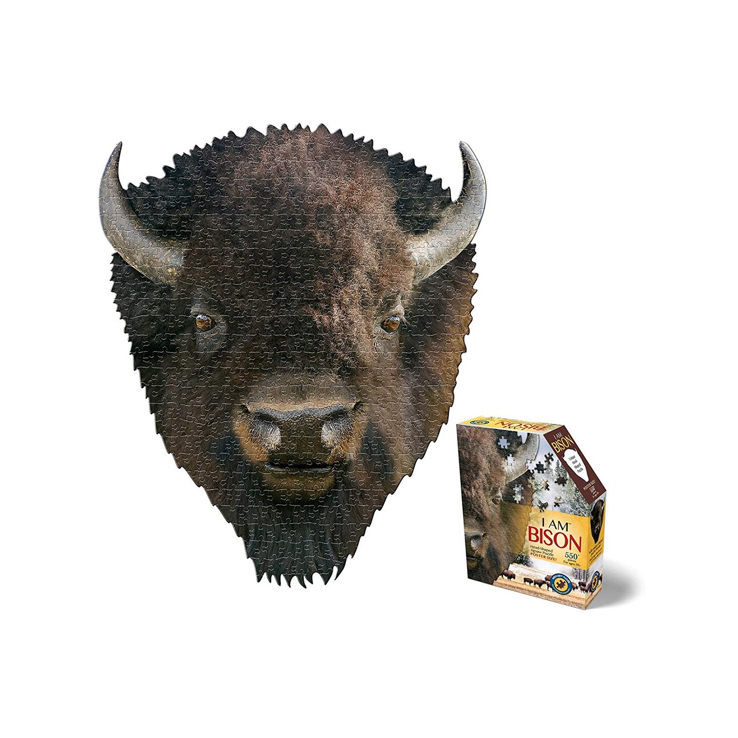 Madd Capp BISON 550 Piece Jigsaw Puzzle For Ages 10 and up - 3011 - Unique Animal-Shaped Border, Poster Size, Challenging Random Cut, Five-Sided Box Fits on Bookshelf, Includes Educational Fun Facts