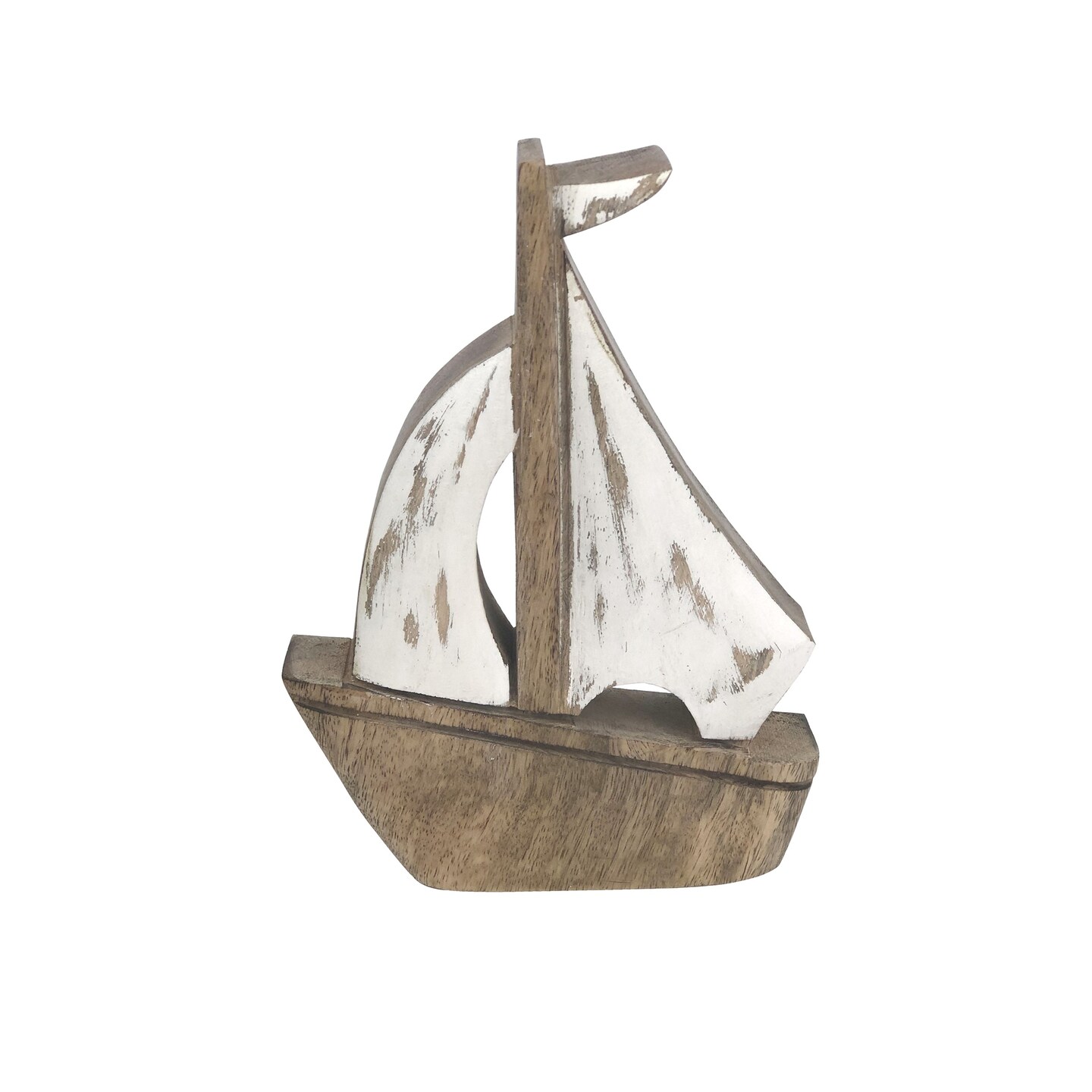 Sailboat Table Sitter With White Sail Rustic Mango Home Decor Sign Beach Coastal Ocean Sea Life 4 x 1.5 x 6 Inches.