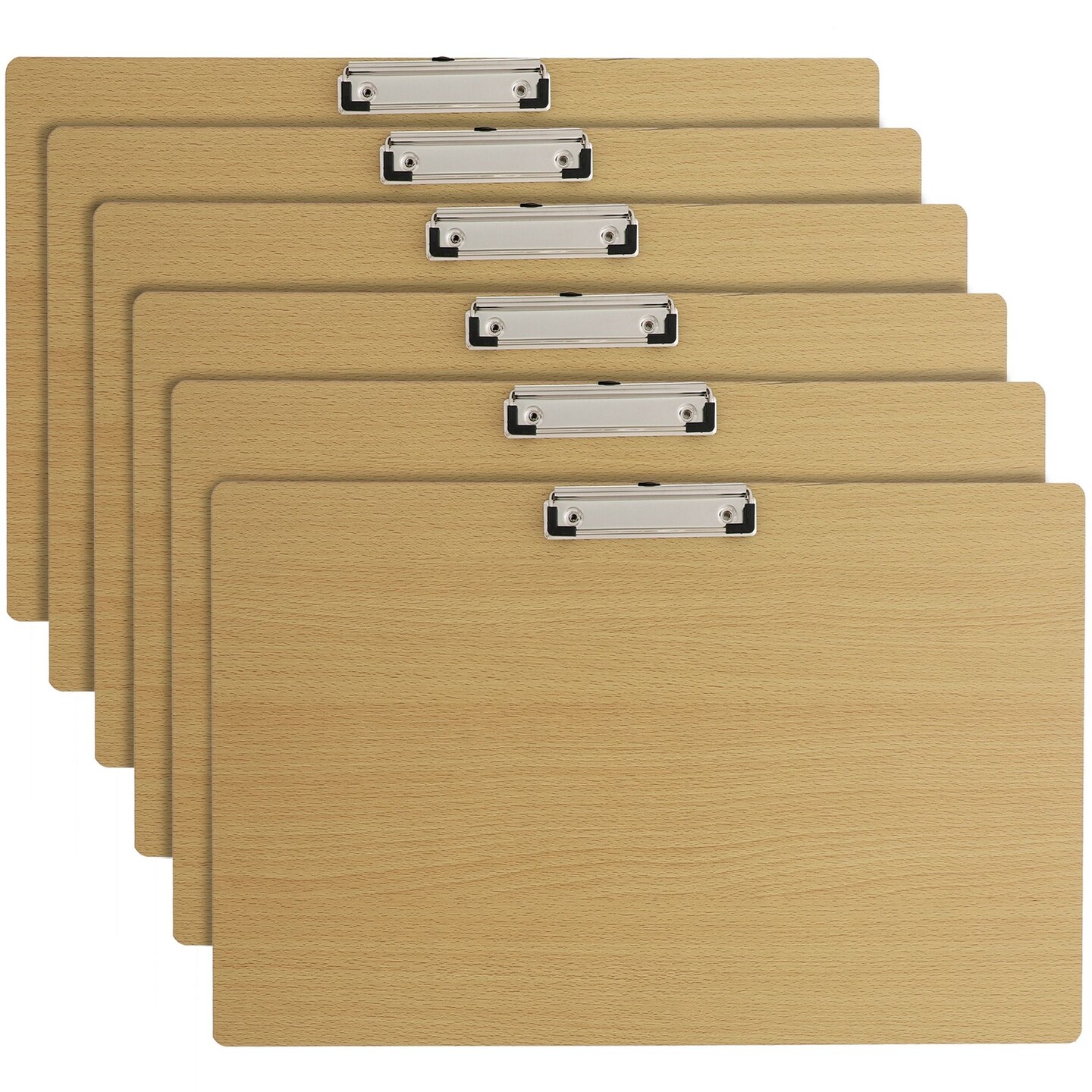 6-Pack Extra Large Clipboards with Low Profile Clip, 19.5x12.5 Inch Horizontal Wooden Lap Boards, Landscape Layout, Wood Sideways Clip Board for Drawing, Sketching, Art Classroom Office Supplies
