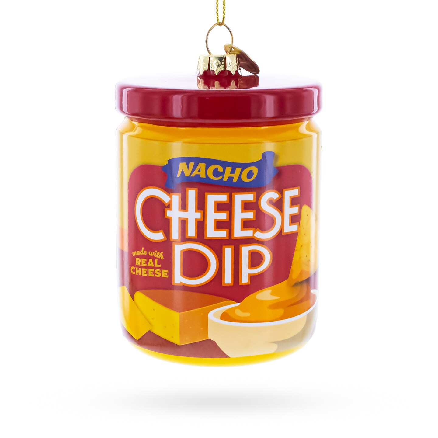 Nacho Cheese Dip Jar Blown Glass Christmas Ornament