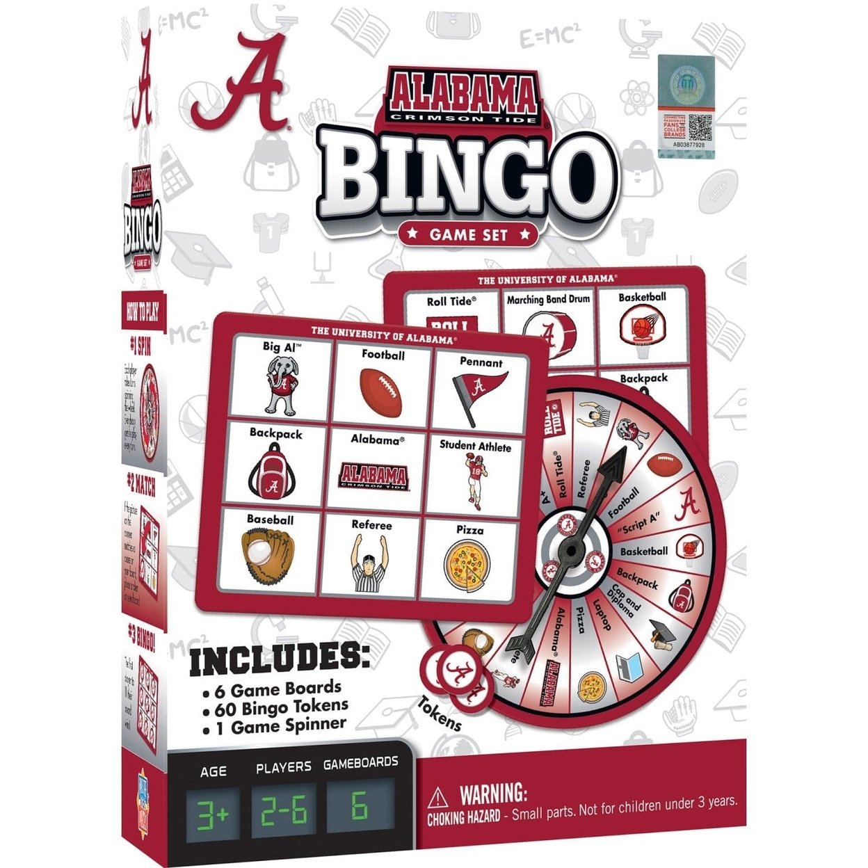 Alabama Crimson Tide Bingo Game Ncaa Family Fun 6 Boards 84 Tokens Ages 3+