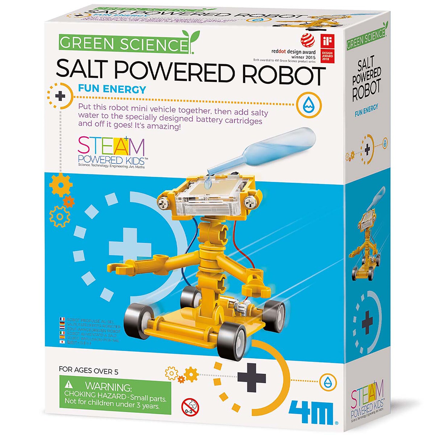 4M: Green Science - Salt Powered Robot - DIY Mini Building Kit, Salt-Water Fuel Energy, Snap Assembly Toy, Engineering Play, STEAM Project, Kids 5+