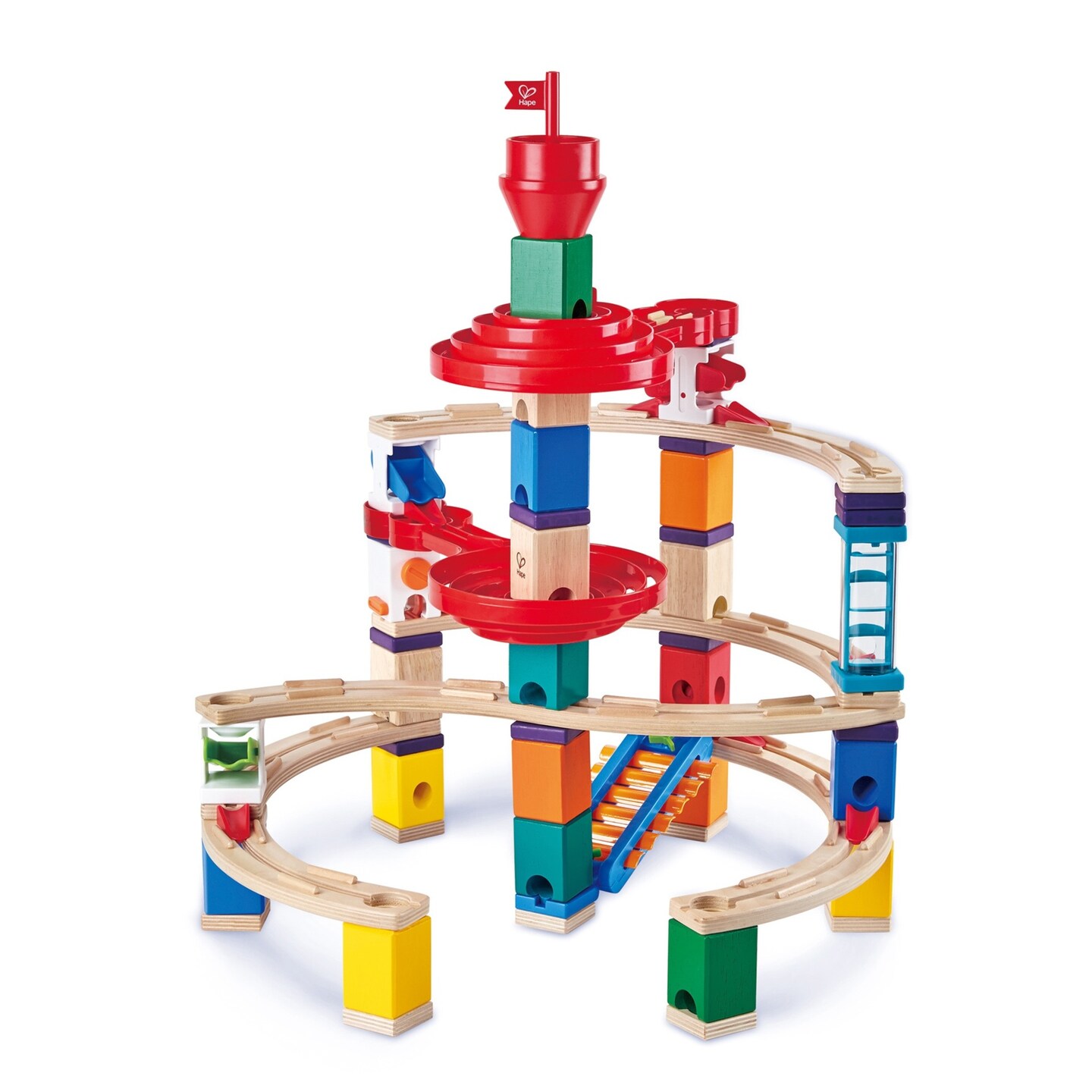 Hape Quadrilla Super Spiral Wooden Marble Run Construction,  101 Pieces