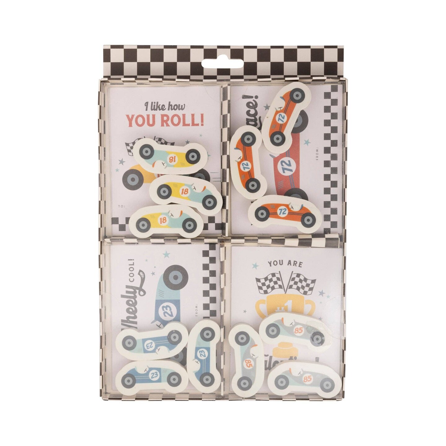 RACE CAR VALENTINES CARD &#x26; ERASER SET