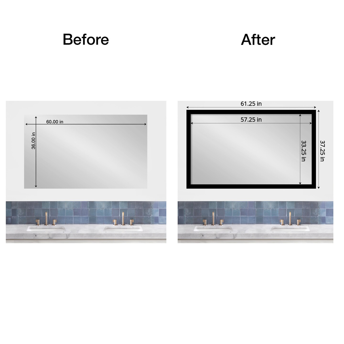 Amanti Art Mirror Makeover Bathroom Mirror Frame Border Kit - Fully Assembled Peel and Stick Frame - Mirror NOT Included - Brushed Black or Nickel Trim