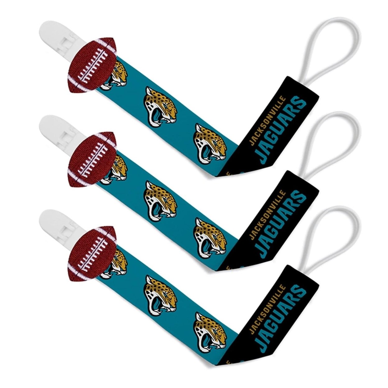 Jacksonville Jaguars Nfl Pacifier Clip 3-Pack Team Logo Colors High-Grip Clip