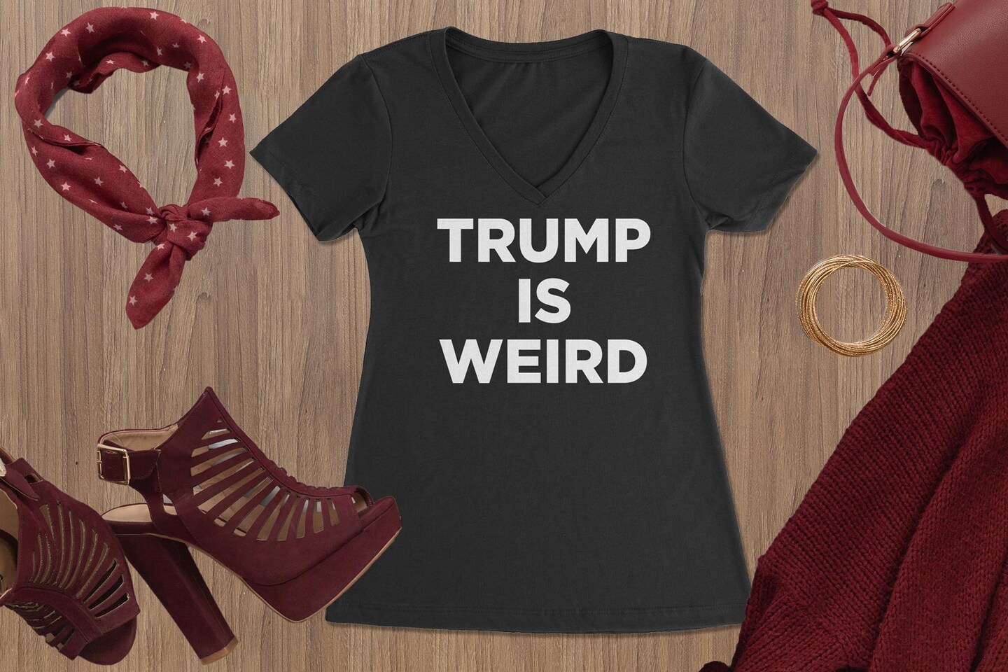 Trump Is Weird Vote Blue Ladies Vneck Tshirt 1006V