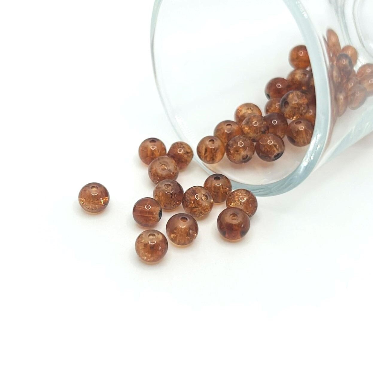 1 strand (aprx 133 beads) 6 mm Brown Glass Crackle Beads
