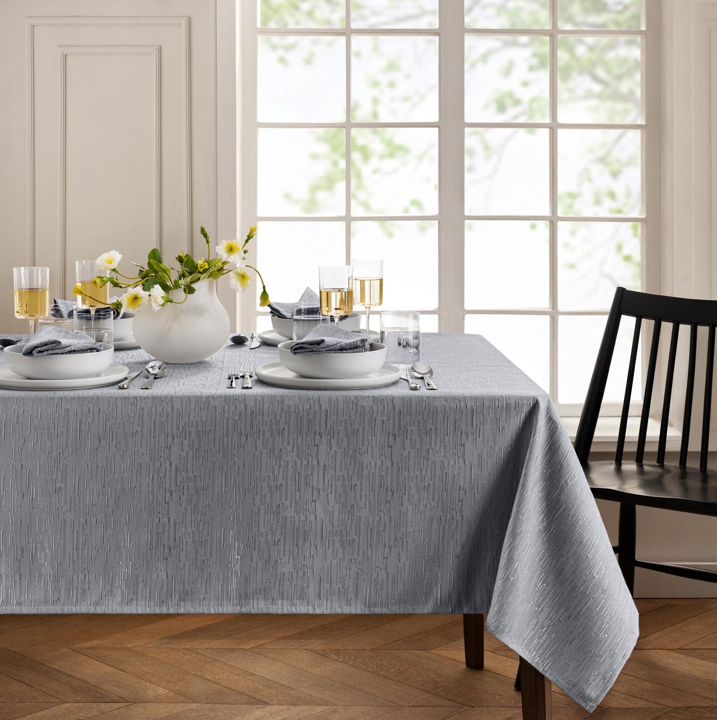 Threadmade Home Continental Solid Texture Water Resistant Tablecloth, Gray - 52"W x 70"L