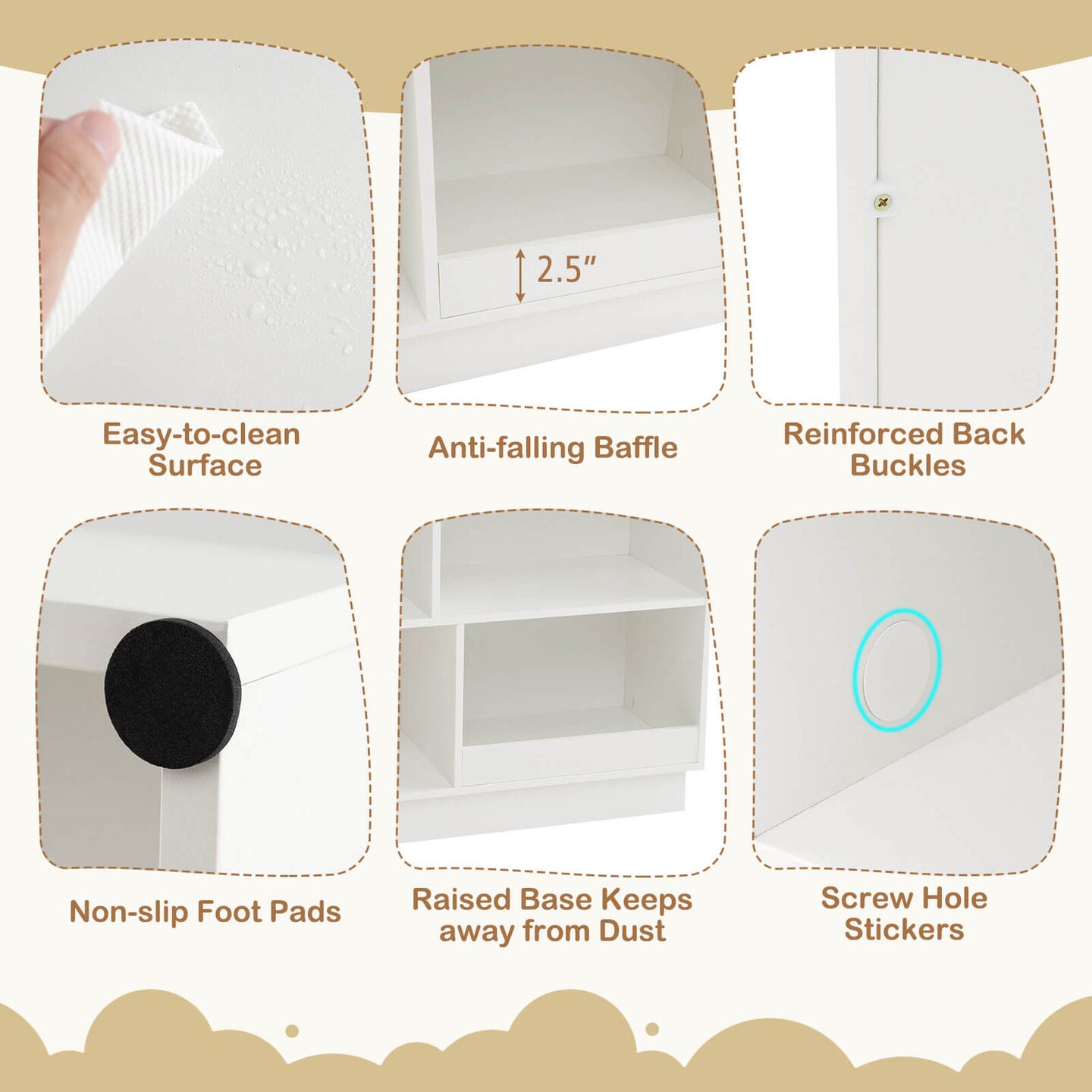 Costway Wooden Kids Dollhouse Bookshelf with Open Shelves Anti-toppling System Bookcase White/Brown