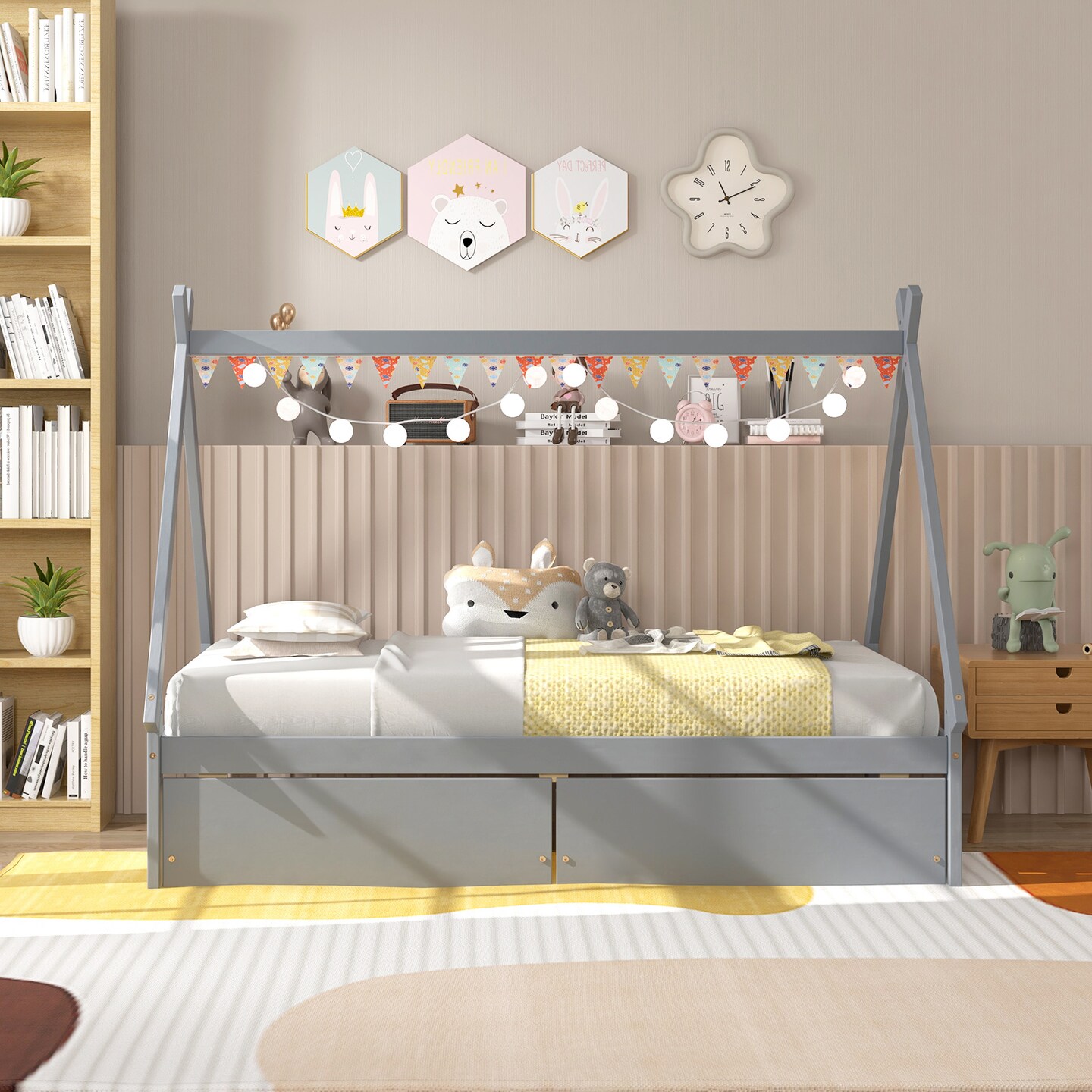 Wooden House Bed with Storage Drawers and DIY Playhouse Design for Kids