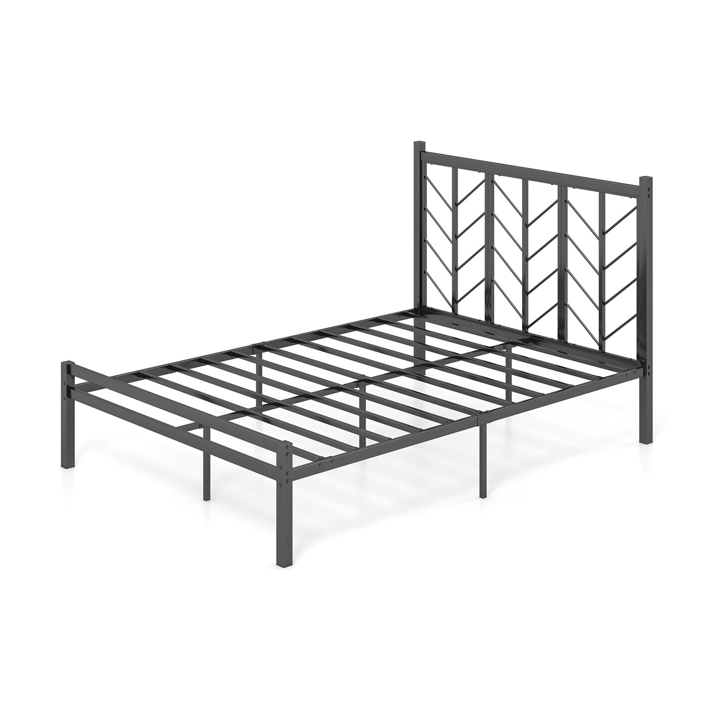 Black Platform Bed with Branches Shape Headboard Design and Metal Frame
