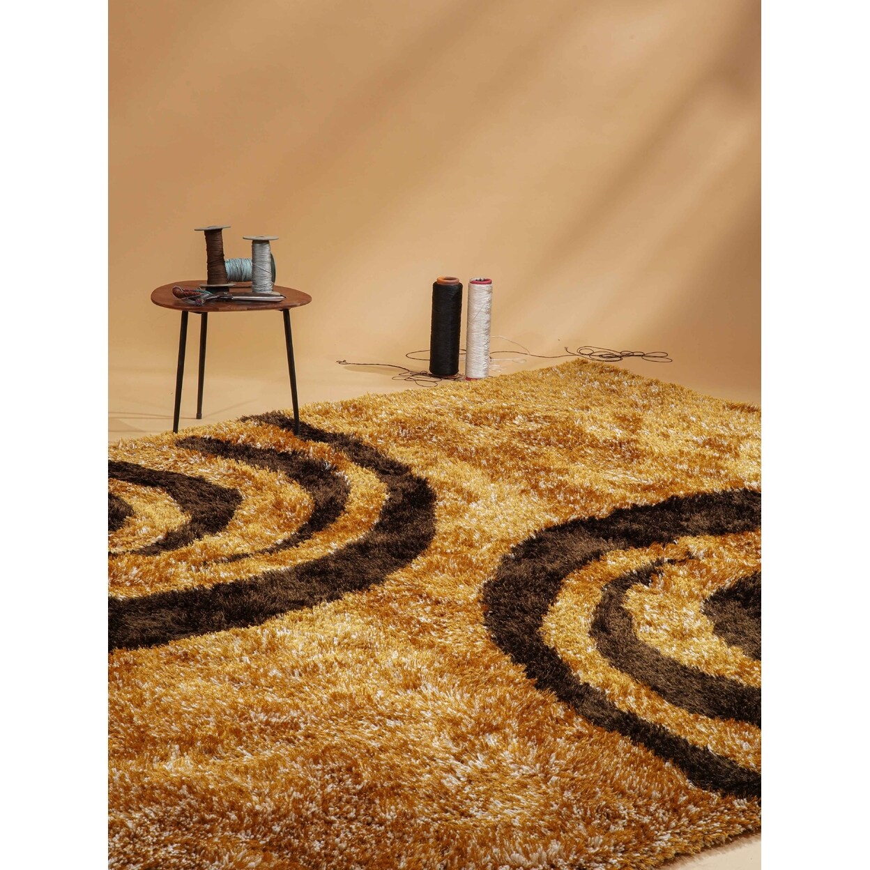 Rugsotic Hand Tufted Shag Polyester Area Rug 8X10 Contemporary Gold Brown K00048