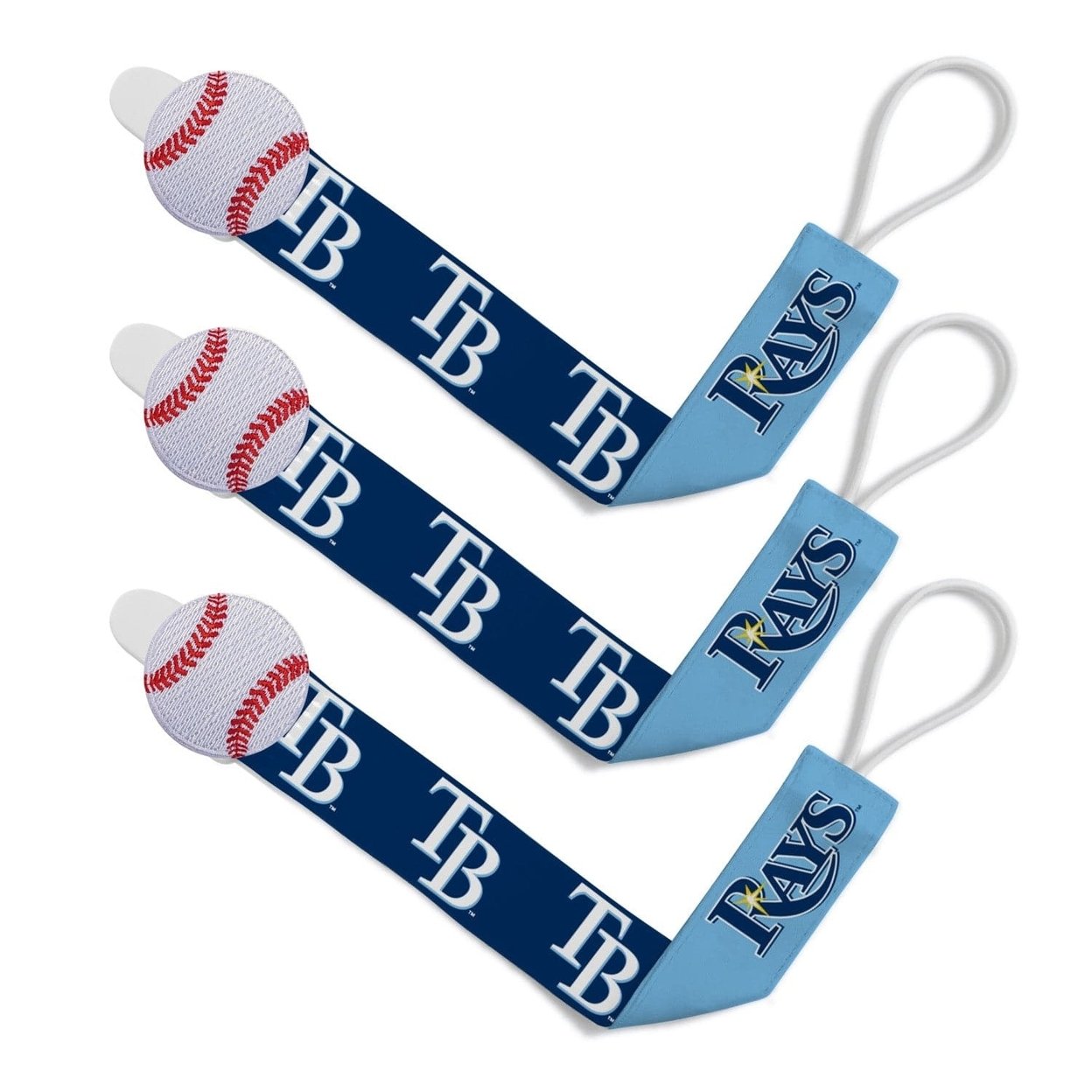 Tampa Bay Rays Pacifier Clip 3-Pack Mlb Babyfanatic High Grip Clips