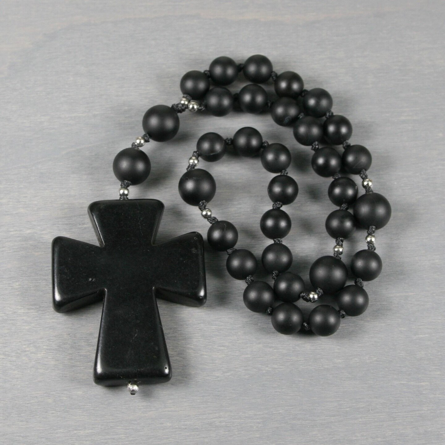 Anglican rosary in matte black onyx with a black howlite cross on  hand-knotted cord
