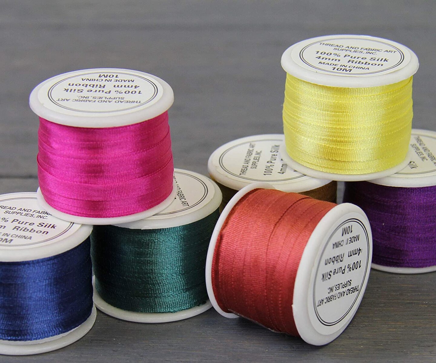 Threadart 100% Pure Silk Ribbon - 3 Widths 2MM, 4MM, 7MM - 50 Colors Available