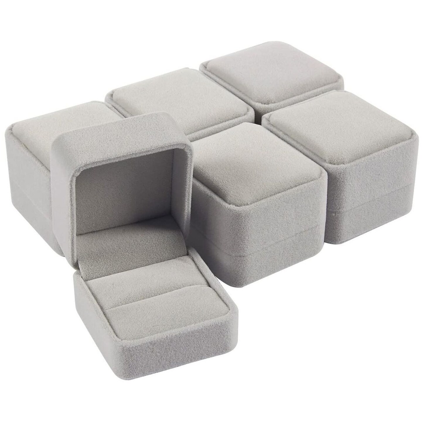Juvale 6-Pack Ring Boxes for Jewelry Gifts - Individual Velvet Jewelry Boxes - Ring Gift Box Set for Proposal, Engagement, Wedding, and Presentation - Grey, 2.5 x 1.7 x 2.2 Inches