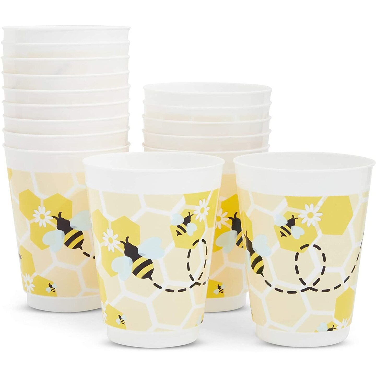 16 Packs Reusable Plastic Bumble Bee Baby Shower Party Supplies Disposable Cups