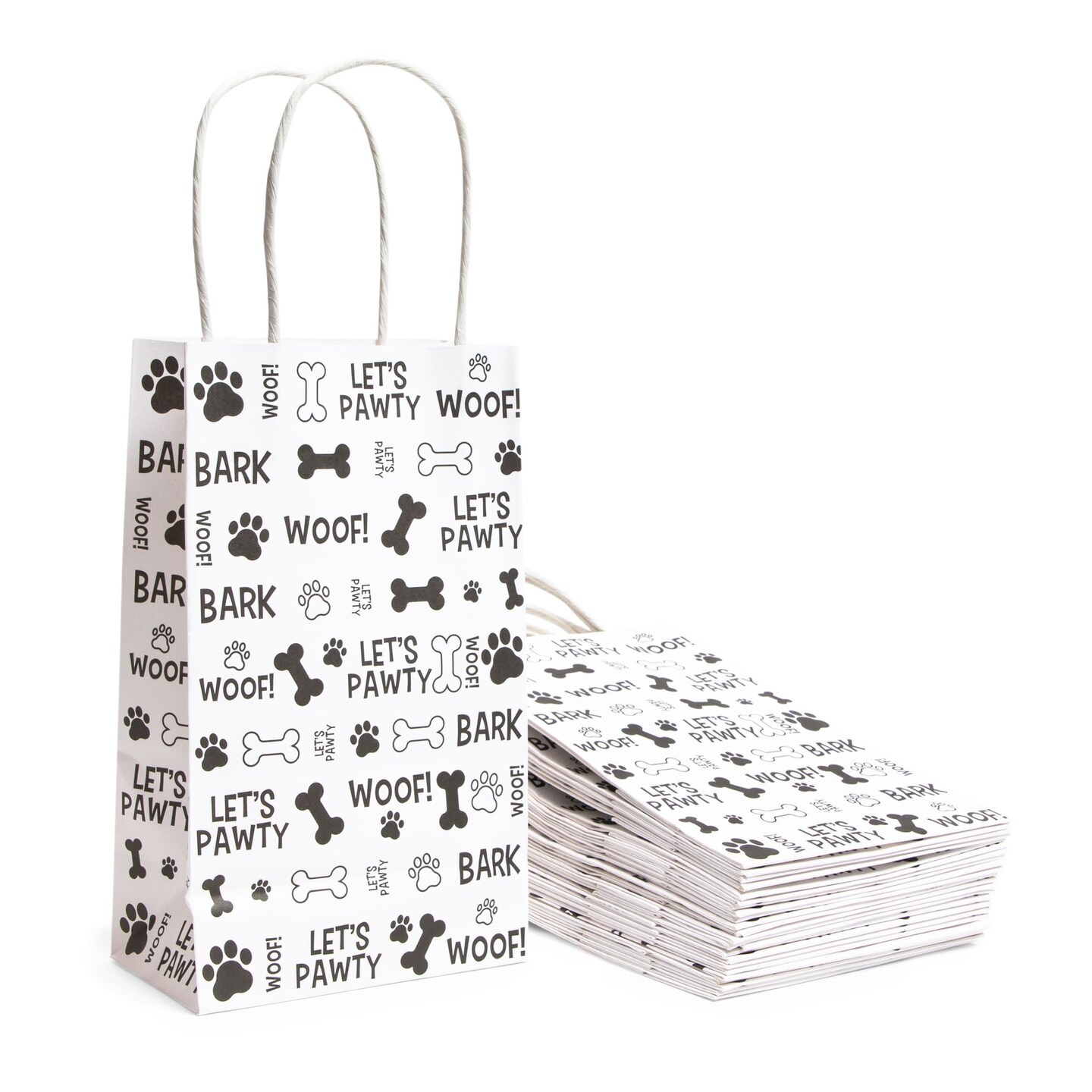 24 Pack Paw Print Gift Bags with Handles For Goodies, Party Favors, Let&#x27;s Pawty Party Decorations (5.3 x 3.2 x 9 In)