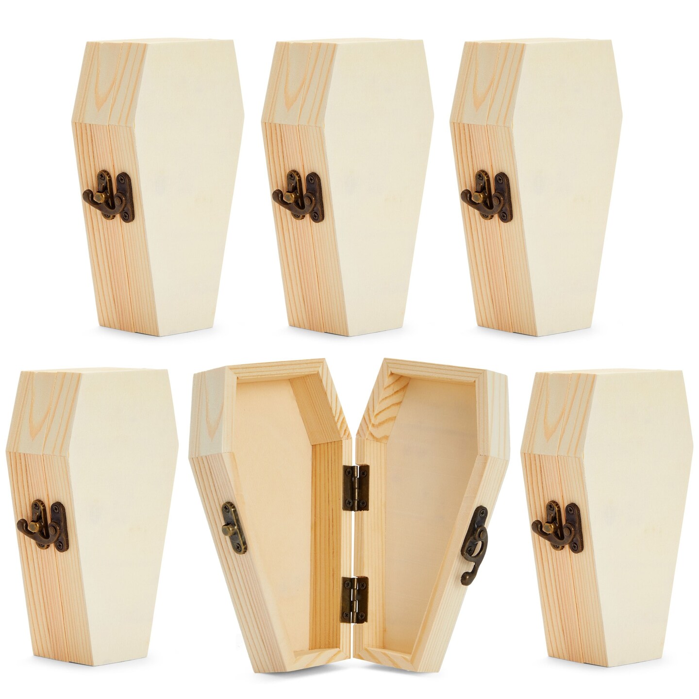 Bright Creations 6 Pack Unfinished Wood Coffin Box with Hinged Lids, Coffin Decor, Mini Wooden Boxes for Crafts, Halloween Party Favors and Decorations (6.1 x 3.5 x 1.8 In)