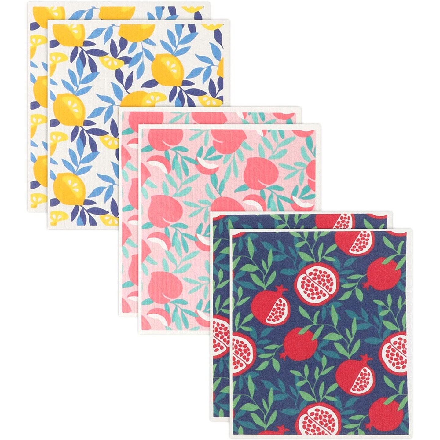 Juvale Kitchen Dishcloth Set with Fruit Patterns (8 x 7 in, 6 Pack) – Dish Towels for Kitchen, Reusable Kitchen Towels and Washcloths for Cleaning and Drying