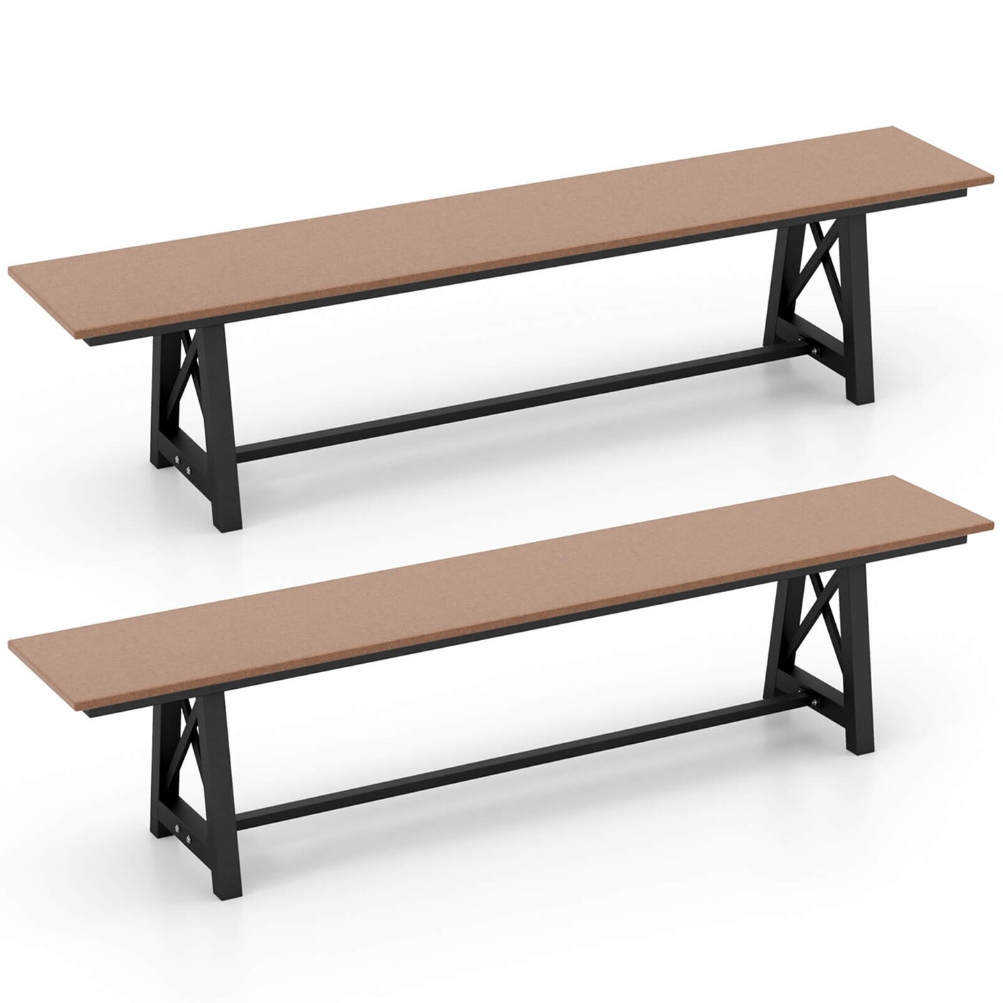 Costway 1/2 PCS Patio 72 &#x22; Extra Long Bench Outdoor Long Chair for 4 Weatherproof HDPE Seat Brown