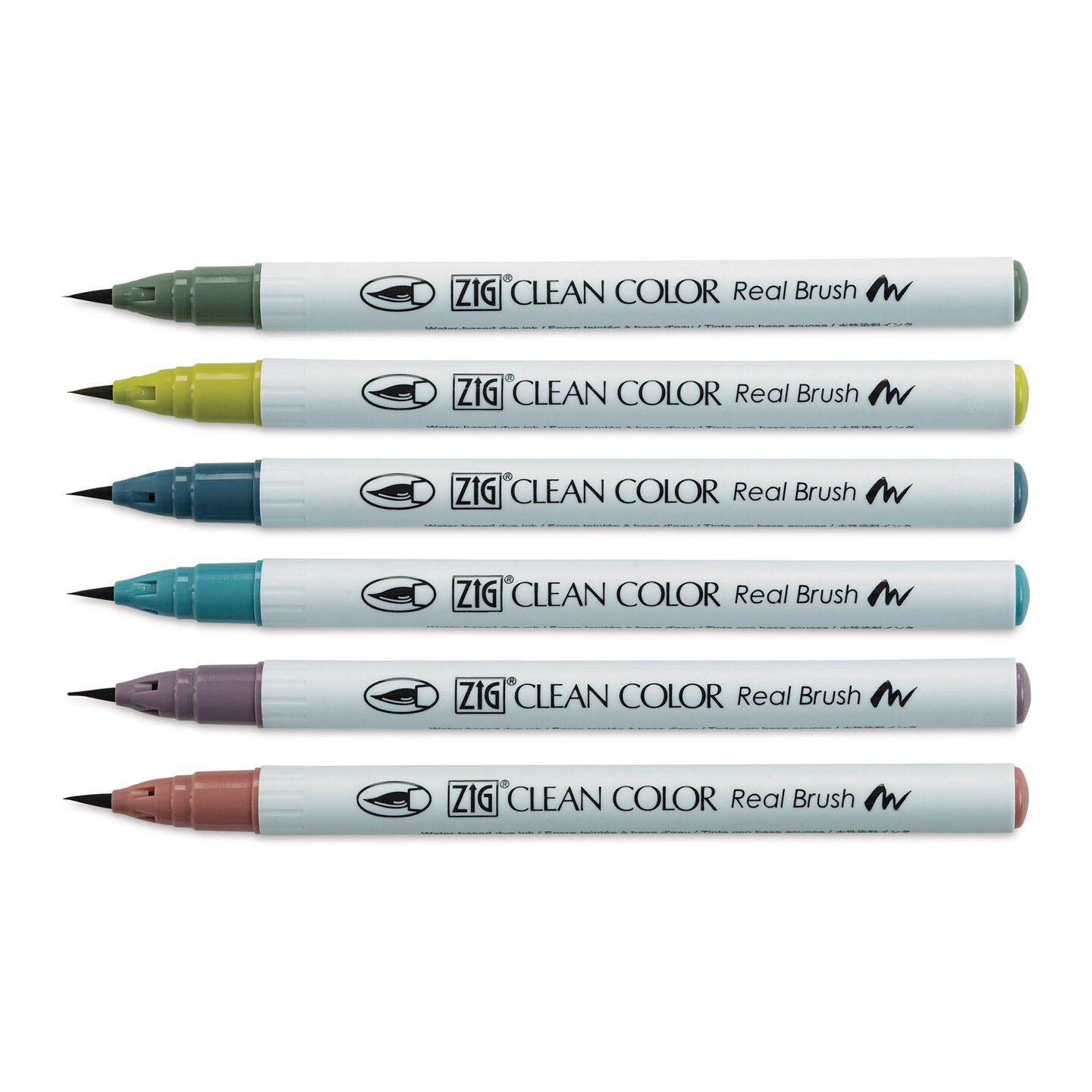 Kuretake Zig Clean Color Real Brush Pens - Set of 6, Smokey Colors
