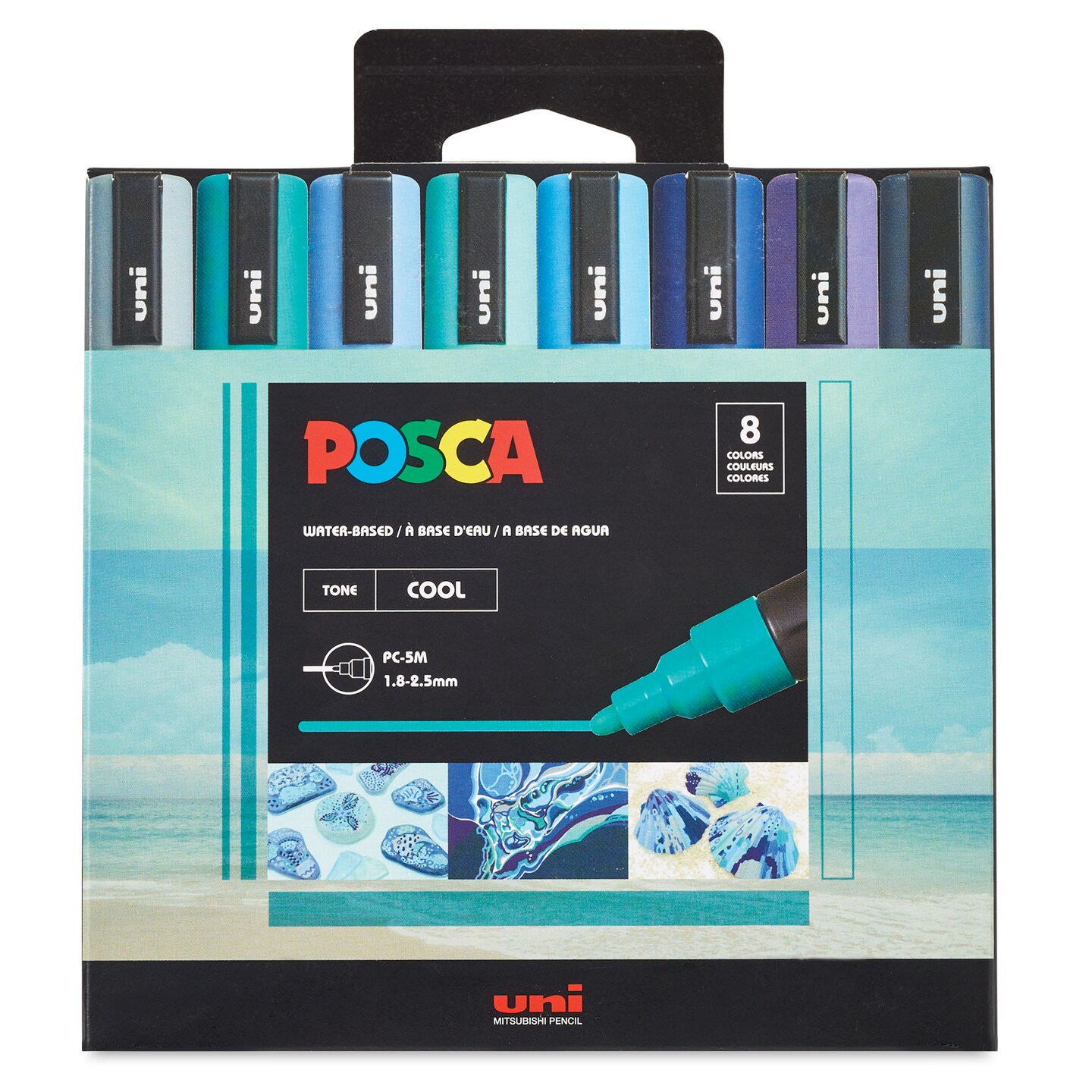 Posca Paint Markers - Set of 8, Cool Tone Colors, Medium Bullet Tip, 2.5 mm
